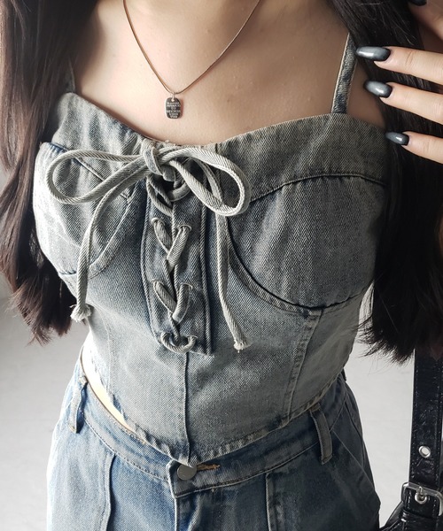 PRADA ジップ　リボン　デニムコルセット　デニムビスチェ PRADA ジップ リボン デニムコルセット デニムビスチェ - メルカリ