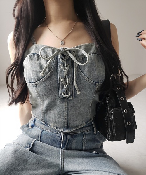 D&G デニム ビスチェ コルセット ジュエティ jouetie コルセットライクデニムビスチェ （ブルー