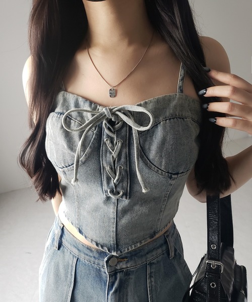 D&G デニム ビスチェ コルセット ZARA - ZARA デニム TRF コルセット トップス ブルー L ビスチェ