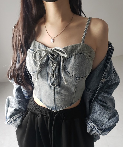 PRADA ジップ　リボン　デニムコルセット　デニムビスチェ PRADA ジップ リボン デニムコルセット デニムビスチェ - メルカリ