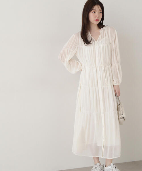 PROPORTION BODY DRESSING(プロポーションボディドレッシング)の「シアーシャーリングワンピース / 1215140307(ワンピース・レディース・ホワイト系その他/カーキ/ネイビー・SMALL/MEDIUM)」の1枚目の写真