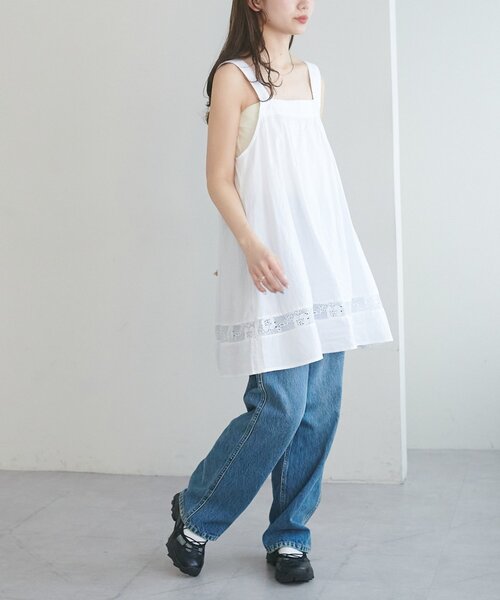 DISCOAT（ディスコート）の「【umm.】WEB限定レース使いノースリチュニック（チュニック・レディース・オフホワイト/ブラック・FREE）」の8枚目の写真