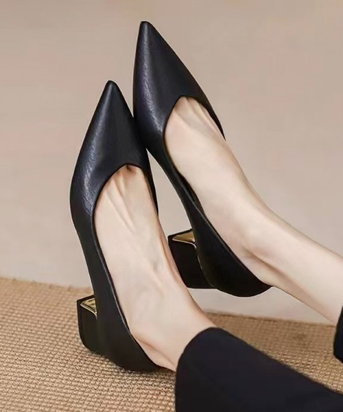 CALIFORNIA OUTFITTERS（カリフォルニア アウトフィッターズ）の「3-2A79 パンプス 太 4cmヒール ブラック ゴールドライン（パンプス・レディース・ブラック・40/38/39/35/36/37）」の3枚目の写真