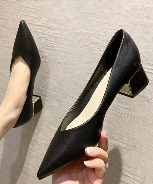 CALIFORNIA OUTFITTERS（カリフォルニア アウトフィッターズ）の「3-2A79 パンプス 太 4cmヒール ブラック ゴールドライン（パンプス・レディース・ブラック・40/38/39/35/36/37）」の9枚目の写真