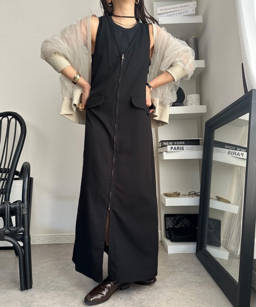 deux amour（ドゥーザムール）の「前後２WAYZIPジャンスカ（ジャンパースカート・レディース・ブラック/グレー・FREE）」の5枚目の写真