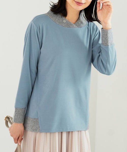 BELLUNA PLUS（ベルーナ）の「ワイドネックデザイン配色切替プルオーバー（Tシャツ/カットソー・レディース・ブルー系/杢グレー/イエロー系・LARGE/MEDIUM/X-LARGE）」の10枚目の写真