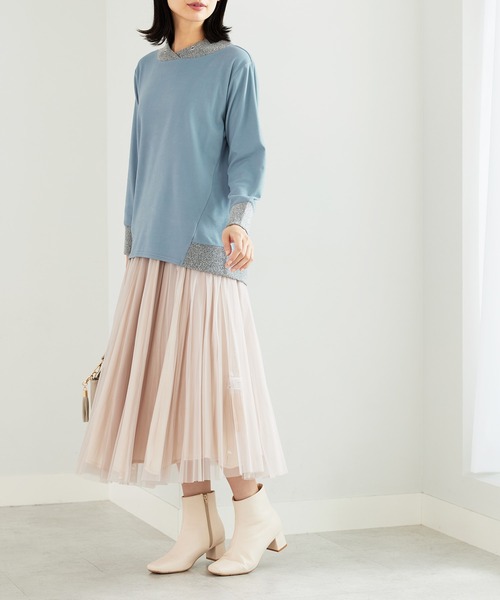 BELLUNA PLUS（ベルーナ）の「ワイドネックデザイン配色切替プルオーバー（Tシャツ/カットソー・レディース・ブルー系/杢グレー/イエロー系・LARGE/MEDIUM/X-LARGE）」の12枚目の写真
