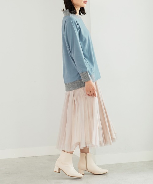 BELLUNA PLUS（ベルーナ）の「ワイドネックデザイン配色切替プルオーバー（Tシャツ/カットソー・レディース・ブルー系/杢グレー/イエロー系・LARGE/MEDIUM/X-LARGE）」の13枚目の写真
