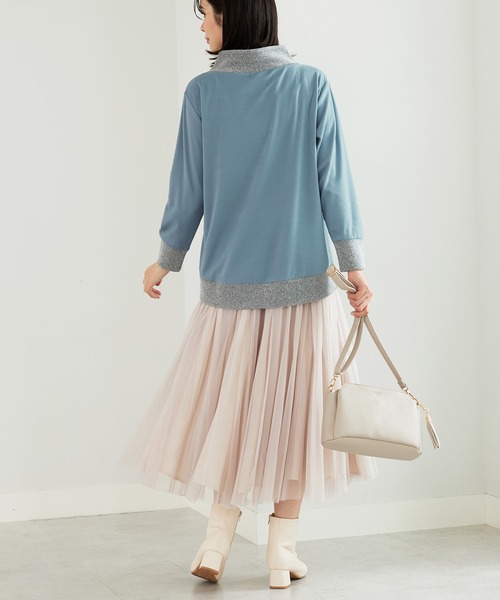 BELLUNA PLUS（ベルーナ）の「ワイドネックデザイン配色切替プルオーバー（Tシャツ/カットソー・レディース・ブルー系/杢グレー/イエロー系・LARGE/MEDIUM/X-LARGE）」の14枚目の写真