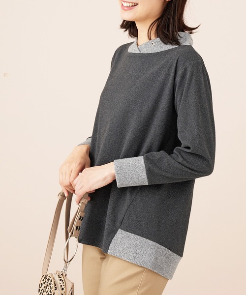BELLUNA PLUS（ベルーナ）の「ワイドネックデザイン配色切替プルオーバー（Tシャツ/カットソー・レディース・ブルー系/杢グレー/イエロー系・LARGE/MEDIUM/X-LARGE）」の6枚目の写真
