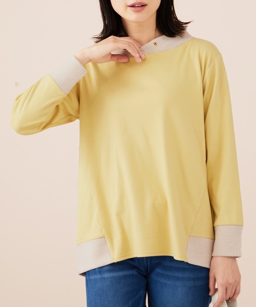 BELLUNA PLUS（ベルーナ）の「ワイドネックデザイン配色切替プルオーバー（Tシャツ/カットソー・レディース・ブルー系/杢グレー/イエロー系・LARGE/MEDIUM/X-LARGE）」の15枚目の写真