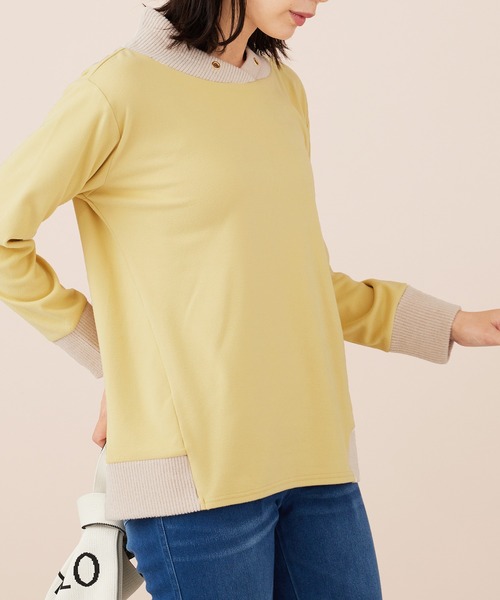 BELLUNA PLUS（ベルーナ）の「ワイドネックデザイン配色切替プルオーバー（Tシャツ/カットソー・レディース・ブルー系/杢グレー/イエロー系・LARGE/MEDIUM/X-LARGE）」の16枚目の写真