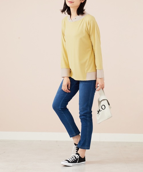 BELLUNA PLUS（ベルーナ）の「ワイドネックデザイン配色切替プルオーバー（Tシャツ/カットソー・レディース・ブルー系/杢グレー/イエロー系・LARGE/MEDIUM/X-LARGE）」の17枚目の写真