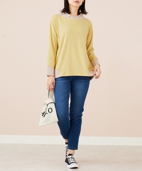 BELLUNA PLUS（ベルーナ）の「ワイドネックデザイン配色切替プルオーバー（Tシャツ/カットソー・レディース・ブルー系/杢グレー/イエロー系・LARGE/MEDIUM/X-LARGE）」の18枚目の写真