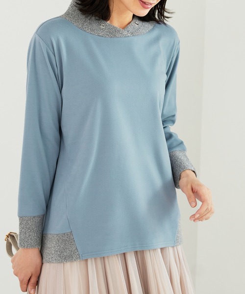 BELLUNA PLUS（ベルーナ）の「ワイドネックデザイン配色切替プルオーバー（Tシャツ/カットソー・レディース・ブルー系/杢グレー/イエロー系・LARGE/MEDIUM/X-LARGE）」の11枚目の写真
