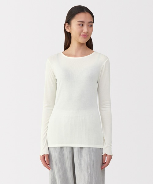 セール】婦人 シルク混シアークルーネック長袖Tシャツ（インナー