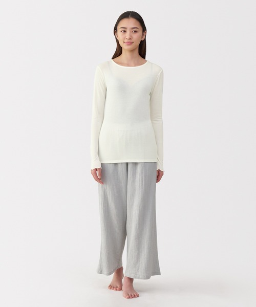 セール】婦人 シルク混シアークルーネック長袖Tシャツ（インナー