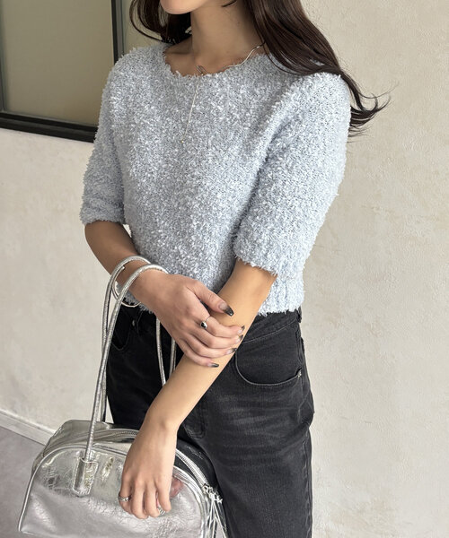 Thevon(ゼボン)の「5分袖リボンヤーンニットプルオーバー(カーディガン/ボレロ・レディース・ベージュ/グレー/ブルー・FREE)」の6枚目の写真
