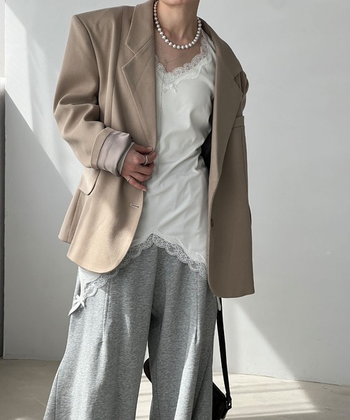 chuclla（チュクラ）の「ワイドショルダー シングルテーラード chw25s041（テーラードジャケット・レディース・ベージュ/グレー・S/M）」の13枚目の写真