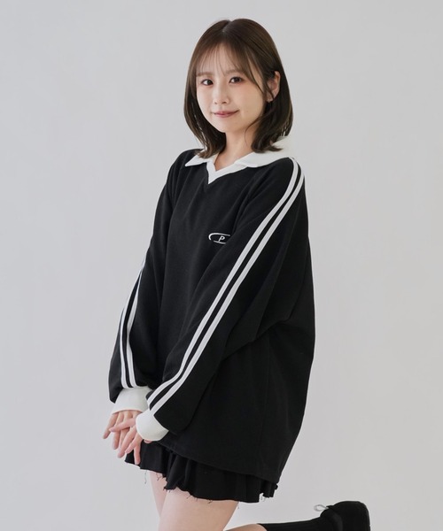 Uenui(ウニュイ)の「【 cunii 】サイドライン ポロ スウェット(スウェット・レディース・ブラック/アイボリー/グレー・FREE)」の3枚目の写真