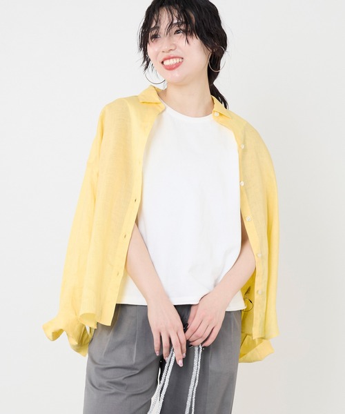 MICA&DEAL 日本製 リネン ストライプシャツ ワイドシルエット フリー