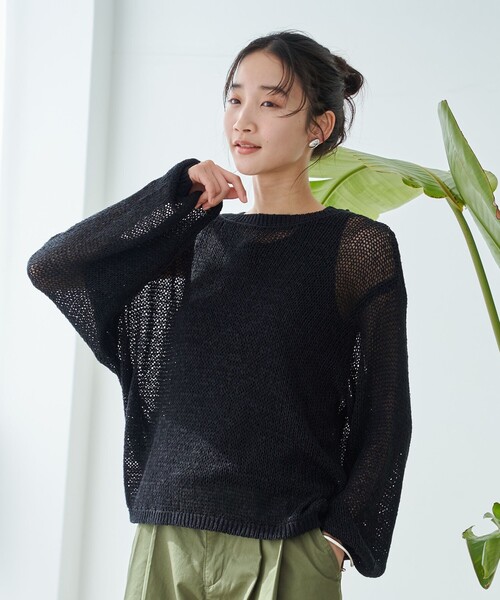 coen(コーエン)の「テープヤーンメッシュプルオーバー(ニット/セーター・レディース・イエロー/オフホワイト/ブラック・FREE)」の4枚目の写真