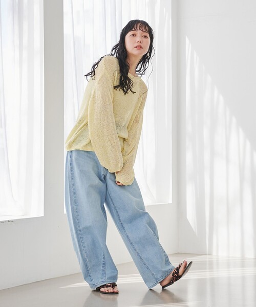 coen(コーエン)の「テープヤーンメッシュプルオーバー(ニット/セーター・レディース・イエロー/オフホワイト/ブラック・FREE)」の15枚目の写真