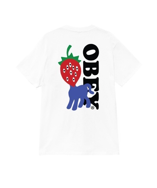 OBEY（オベイ）の「OBEY OBEY STRAWBERRY（オベイ ストロベリー）（Tシャツ/カットソー・メンズ・ホワイト/ブラック/ペールイエロー・MEDIUM/LARGE/X-LARGE）」の2枚目の写真
