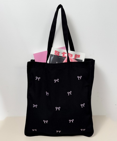 CALIFORNIA OUTFITTERS(カリフォルニア アウトフィッターズ)の「3B41 ミニリボン 刺繍入り キャンバス トートバッグ A4サイズ対応(トートバッグ・レディース・グレー/アイボリー/ブラック・ONESIZE)」の3枚目の写真