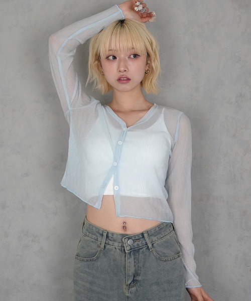 BARELY BLUE(ベアリーブルー)の「【 BARELY BLUE / ベアリーブルー 】 カップ付き クールタッチ クロップド キャミソール(キャミソール・レディース・ホワイト/アイボリー/ブラック/カーキ・FREE)」の2枚目の写真
