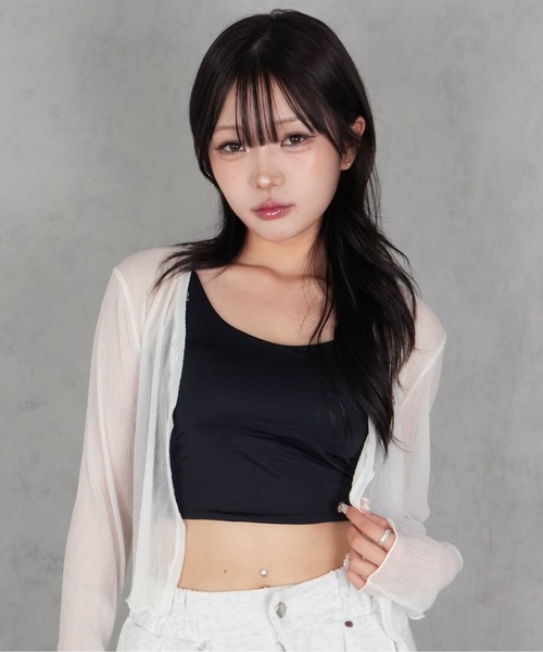 BARELY BLUE(ベアリーブルー)の「【 BARELY BLUE / ベアリーブルー 】 カップ付き クールタッチ クロップド キャミソール(キャミソール・レディース・ホワイト/アイボリー/ブラック/カーキ・FREE)」の1枚目の写真
