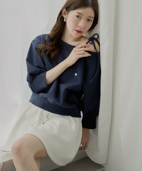 Chico（チコ）の「スウェットフレアミニスカート（スカート・レディース・ネイビー/ホワイト/ブルー・FREE）」の9枚目の写真