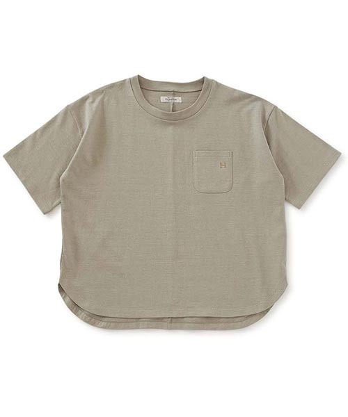 HOLLYWOOD RANCH MARKET（ハリウッドランチマーケット）の「Hエンブロイダリー ラウンドヘム ショートスリーブTシャツ ウイメンズ（Tシャツ/カットソー・レディース・ホワイト/ピンク/グリーン/ベージュ/ブラック/ブルー・ONE SIZE）」の3枚目の写真