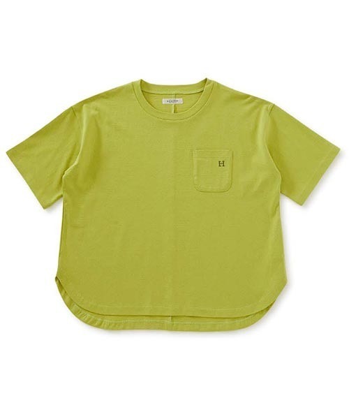 HOLLYWOOD RANCH MARKET（ハリウッドランチマーケット）の「Hエンブロイダリー ラウンドヘム ショートスリーブTシャツ ウイメンズ（Tシャツ/カットソー・レディース・ホワイト/ピンク/グリーン/ベージュ/ブラック/ブルー・ONE SIZE）」の4枚目の写真