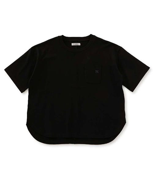 HOLLYWOOD RANCH MARKET（ハリウッドランチマーケット）の「Hエンブロイダリー ラウンドヘム ショートスリーブTシャツ ウイメンズ（Tシャツ/カットソー・レディース・ホワイト/ピンク/グリーン/ベージュ/ブラック/ブルー・ONE SIZE）」の2枚目の写真