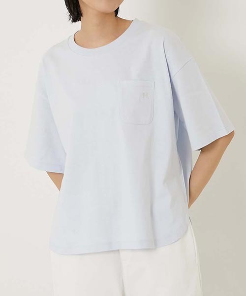 tシャツ Hエンブロイダリー ラウンドヘム ショートスリーブTシャツ ウイメンズ レディース Hエンブロイダリー ラウンドヘム ショートスリーブTシャツ