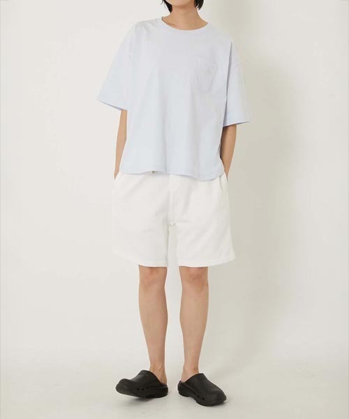 HOLLYWOOD RANCH MARKET（ハリウッドランチマーケット）の「Hエンブロイダリー ラウンドヘム ショートスリーブTシャツ ウイメンズ（Tシャツ/カットソー・レディース・ホワイト/ピンク/グリーン/ベージュ/ブラック/ブルー・ONE SIZE）」の7枚目の写真