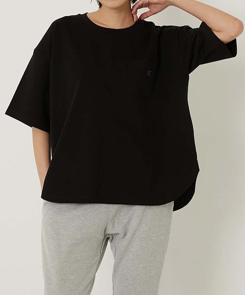 HOLLYWOOD RANCH MARKET（ハリウッドランチマーケット）の「Hエンブロイダリー ラウンドヘム ショートスリーブTシャツ ウイメンズ（Tシャツ/カットソー・レディース・ホワイト/ピンク/グリーン/ベージュ/ブラック/ブルー・ONE SIZE）」の10枚目の写真