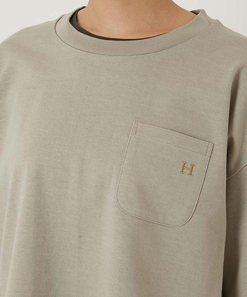 HOLLYWOOD RANCH MARKET（ハリウッドランチマーケット）の「Hエンブロイダリー ラウンドヘム ショートスリーブTシャツ ウイメンズ（Tシャツ/カットソー・レディース・ホワイト/ピンク/グリーン/ベージュ/ブラック/ブルー・ONE SIZE）」の15枚目の写真