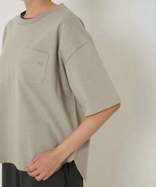 tシャツ Hエンブロイダリー ラウンドヘム ショートスリーブTシャツ ウイメンズ レディース Hエンブロイダリー ラウンドヘム ショートスリーブTシャツ