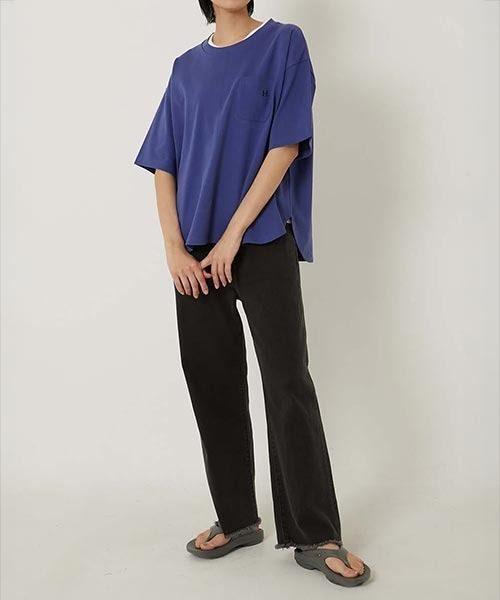 HOLLYWOOD RANCH MARKET（ハリウッドランチマーケット）の「Hエンブロイダリー ラウンドヘム ショートスリーブTシャツ ウイメンズ（Tシャツ/カットソー・レディース・ホワイト/ピンク/グリーン/ベージュ/ブラック/ブルー・ONE SIZE）」の22枚目の写真