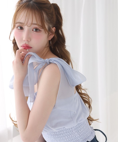 one after another NICE CLAUP(ワンアフターアナザーナイスクラップ)の「肩リボンインナー(キャミソール・レディース・ミント/サックスブルー/オフホワイト/ネイビー・FREE)」の2枚目の写真