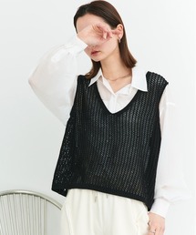Vネックメッシュ ニットベスト