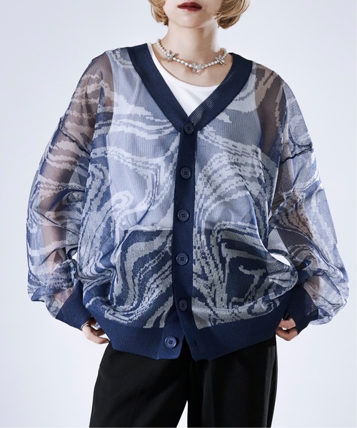 Ellno Loset（エルノロゼット）の「マーブルシアーカーディガン（カーディガン/ボレロ・メンズ・ブラック/ダークブルー・SMALL/LARGE/MEDIUM）」の2枚目の写真