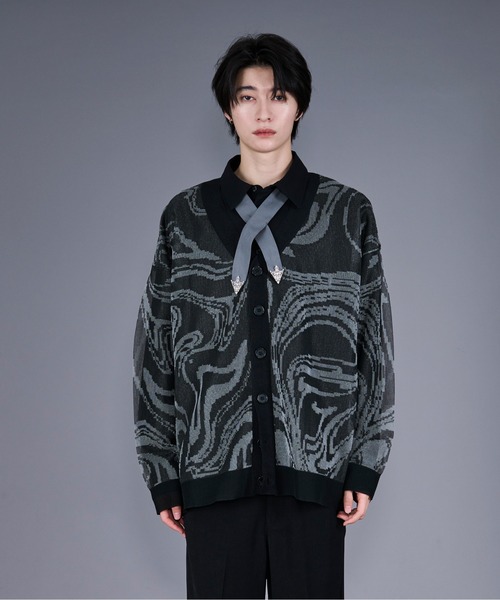 Ellno Loset（エルノロゼット）の「マーブルシアーカーディガン（カーディガン/ボレロ・メンズ・ブラック/ダークブルー・SMALL/LARGE/MEDIUM）」の3枚目の写真