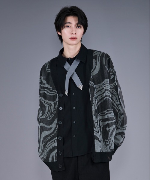 Ellno Loset（エルノロゼット）の「マーブルシアーカーディガン（カーディガン/ボレロ・メンズ・ブラック/ダークブルー・SMALL/LARGE/MEDIUM）」の5枚目の写真
