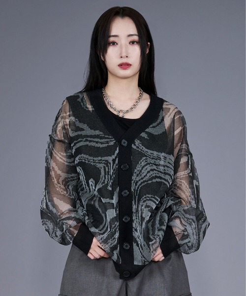 Ellno Loset（エルノロゼット）の「マーブルシアーカーディガン（カーディガン/ボレロ・メンズ・ブラック/ダークブルー・SMALL/LARGE/MEDIUM）」の13枚目の写真