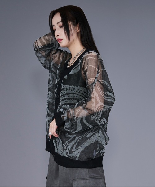 Ellno Loset（エルノロゼット）の「マーブルシアーカーディガン（カーディガン/ボレロ・メンズ・ブラック/ダークブルー・SMALL/LARGE/MEDIUM）」の14枚目の写真