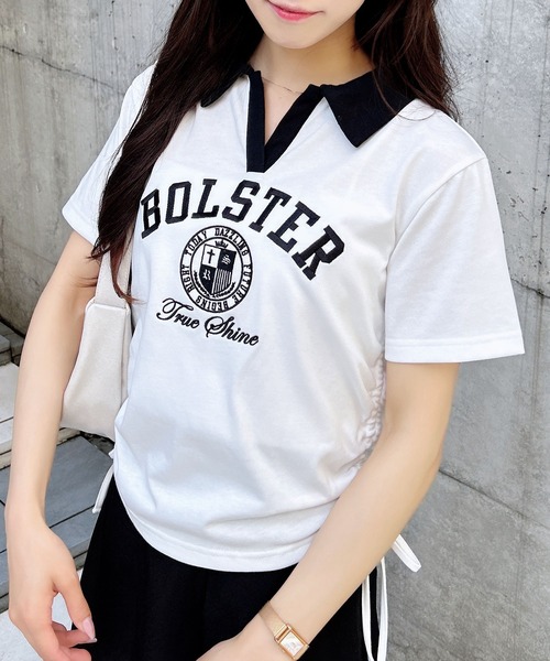 セール】サイドギャザースキッパー襟配色Tシャツ（Tシャツ
