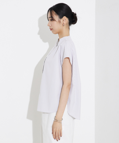 qualite（カリテ）の「ハイネックフレンチシャツ/オフィスカジュアル/夏服（シャツ/ブラウス・レディース・オフホワイト/チャコールグレー/ブルー・フリー）」の12枚目の写真